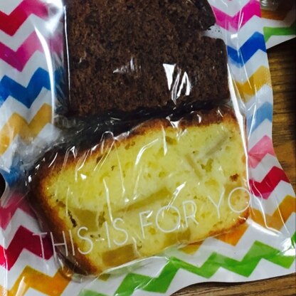子供のお友達用に小さなパウンドケーキ型に入れて作りました(o^^o)とっても美味しく好評でした(^ ^)素敵なレシピをありがとうございました(^ ^)
